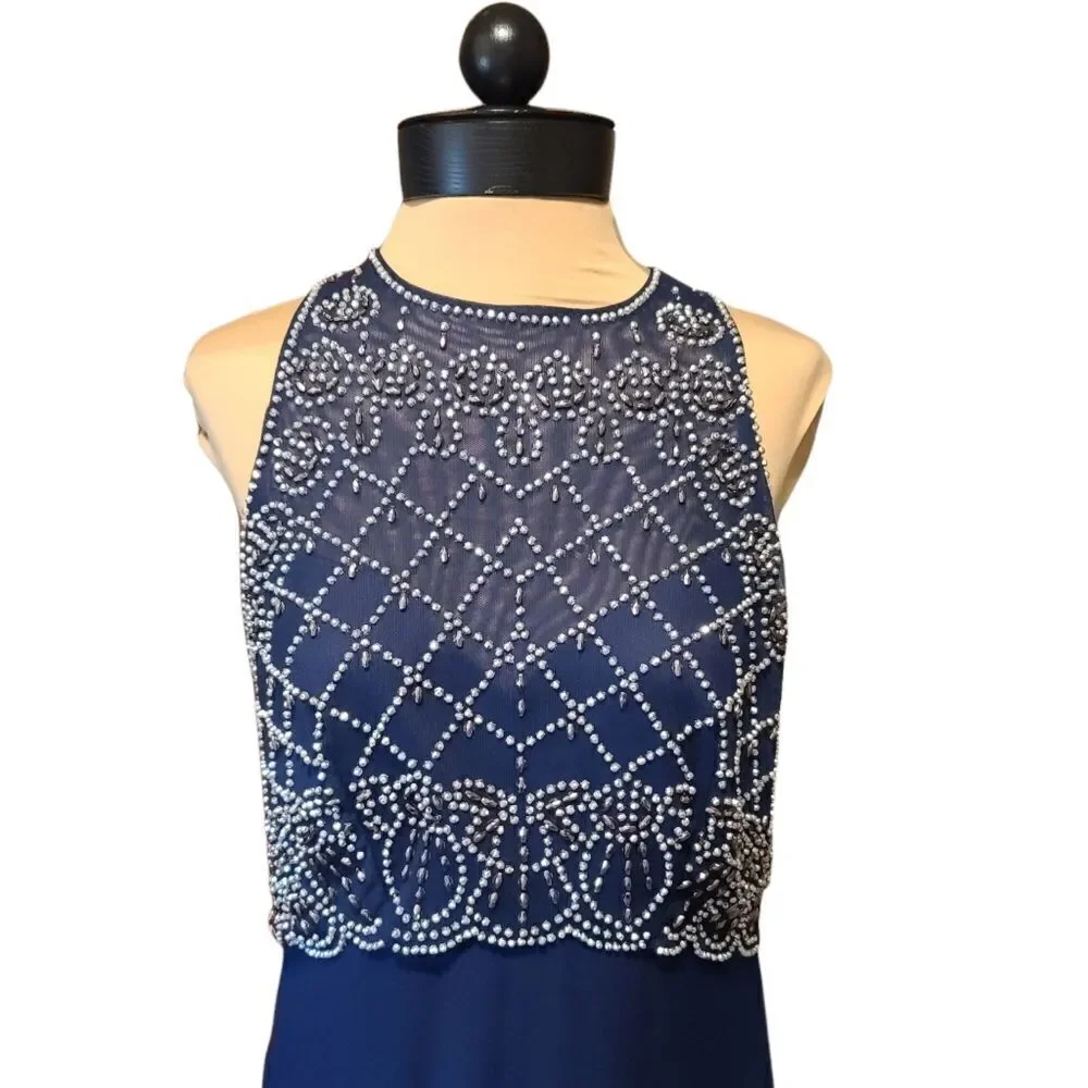 Cachet Embellished Navy Blue Long Dress Gown Size 10